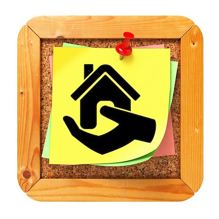 simsearch:400-07291694,k - Icon Home in Hand at Yellow Sticker on Cork Message Board. Stock Photo - Budget Royalty-Free & Subscription, Code: 400-07574394