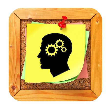simsearch:400-07472751,k - Icon of Head with Cogwell Gear at Yellow Sticker on Cork Message Board. Stock Photo - Budget Royalty-Free & Subscription, Code: 400-07574399