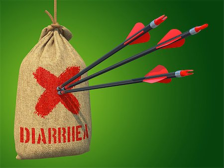 simsearch:400-07745360,k - Diarrhea - Three Arrows Hit in Red Mark Target on a Hanging Sack on Green Background. Photographie de stock - Aubaine LD & Abonnement, Code: 400-07574422