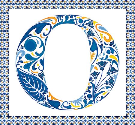 simsearch:400-06849645,k - Blue floral capital letter O in frame made of Portuguese tiles Photographie de stock - Aubaine LD & Abonnement, Code: 400-07574538