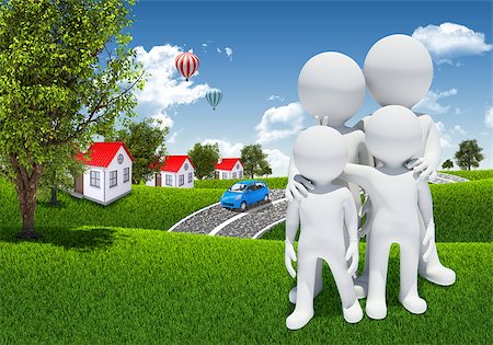 simsearch:400-07715953,k - Family 3d white people. Housing, road and forest as a backdrop Stock Photo - Budget Royalty-Free & Subscription, Code: 400-07574906