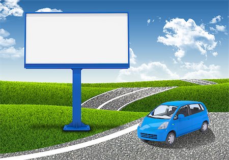 simsearch:400-07919003,k - Small car is on road. Empty billboard and green grass as backdrop Stock Photo - Budget Royalty-Free & Subscription, Code: 400-07574923