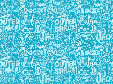 seamless doodle space pattern Stock Photo - Budget Royalty-Free & Subscription, Code: 400-07575008