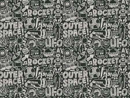 rocket cartoons - seamless doodle space pattern Stock Photo - Budget Royalty-Free & Subscription, Code: 400-07575009
