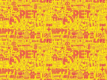 seamless doodle pet pattern Stock Photo - Budget Royalty-Free & Subscription, Code: 400-07575016