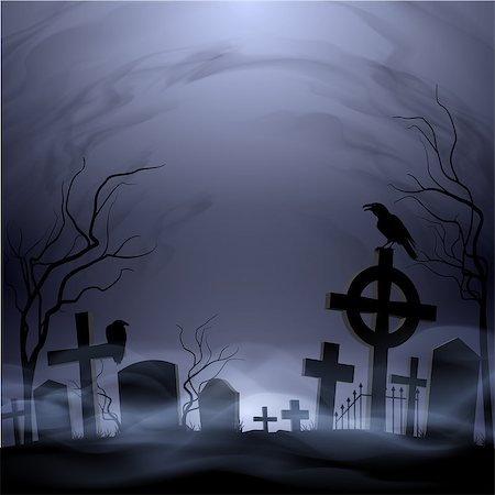 Night cemetery. Headstones and crosses. Clouds and fog. Stock Photo - Budget Royalty-Free & Subscription, Code: 400-07575237