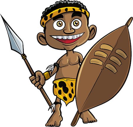 Cute cartoon zulu warrior. Isolated on white Photographie de stock - Aubaine LD & Abonnement, Code: 400-07575732