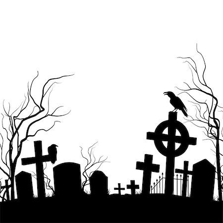 Cemetery. Raven sitting on the tombstone. Black and white Photographie de stock - Aubaine LD & Abonnement, Code: 400-07575850