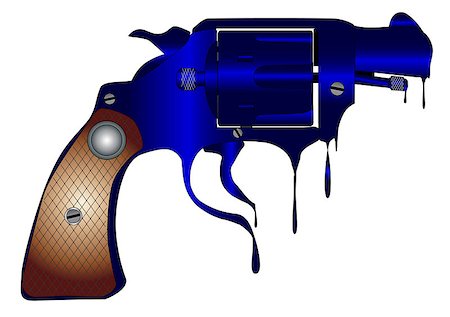 A snub nose handgun as used by police forces, melting like wax and isolated over a white bavkground. Stock Photo - Budget Royalty-Free & Subscription, Code: 400-07575969