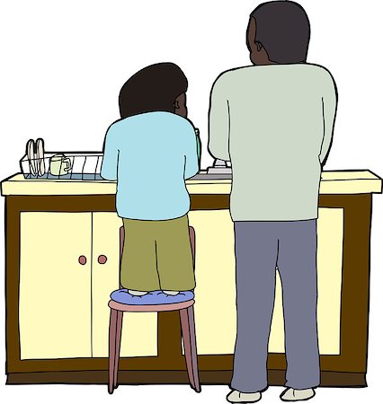 pictures of kids helping parents with dishes - Child on chair helping father wash dishes Stock Photo - Budget Royalty-Free & Subscription, Code: 400-07576248