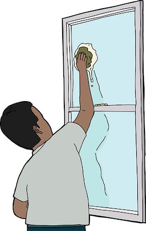 domestic housework cartoon - Rear view of Indian man cleaning window Stock Photo - Budget Royalty-Free & Subscription, Code: 400-07576253