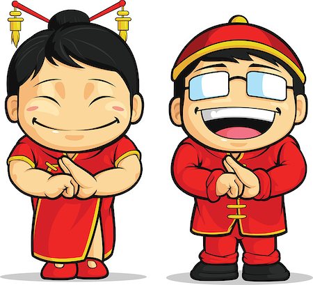 simsearch:400-07290680,k - A vector image of a couple chinese boy & girl. Drawn in cartoon style, this vector is very good for design that need chinese/oriental element in cute, funny, colorful and cheerful style. Stock Photo - Budget Royalty-Free & Subscription, Code: 400-07576392