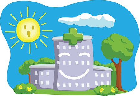 A vector image of smiling hospital building. Drawn in cartoon style, this vector is very good for design that need hospital element in cute, funny, colorful and cheerful style. Stock Photo - Budget Royalty-Free & Subscription, Code: 400-07576393