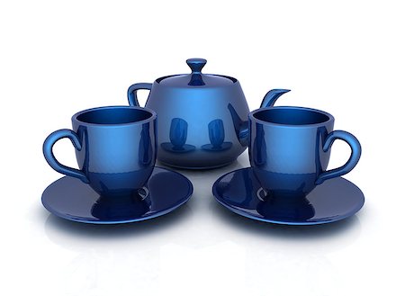 3d cups and teapot on a white background Stock Photo - Budget Royalty-Free & Subscription, Code: 400-07576517