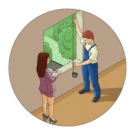 Man and woman measure window. Eps10 vector illustration. Isolated on white background Stock Photo - Budget Royalty-Free & Subscription, Code: 400-07576594
