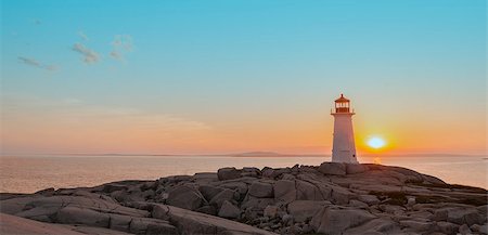 simsearch:400-08254225,k - Panorama of Peggys Cove's Lighthouse at Sunset (Nova Scotia, Canada) Stock Photo - Budget Royalty-Free & Subscription, Code: 400-07577422