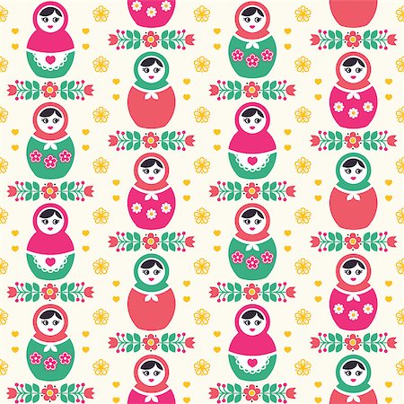 poupée russe - Russian dolls retro repetitive background with flowers Photographie de stock - Aubaine LD & Abonnement, Code: 400-07578135