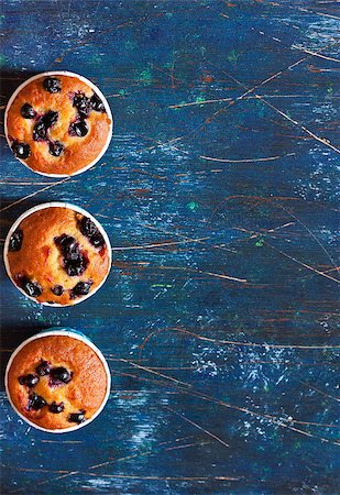 simsearch:400-07034479,k - Delicious homemade blueberry muffins on a blue background with place for text or recipe. Stock Photo - Budget Royalty-Free & Subscription, Code: 400-07578194
