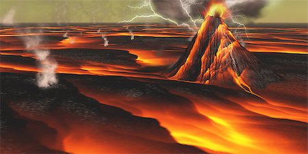 sulfur mountain - This alien planet has continuous eruptions of its volcanoes with surrounding lava fields and flows. Stock Photo - Budget Royalty-Free & Subscription, Code: 400-07578299