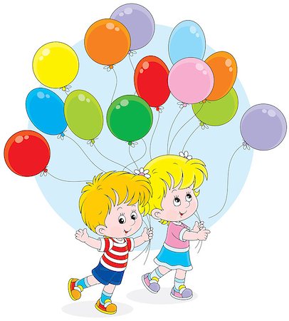 photo girl walking with balloon - Little girl and boy walking with colorful holiday balloons Stock Photo - Budget Royalty-Free & Subscription, Code: 400-07578372