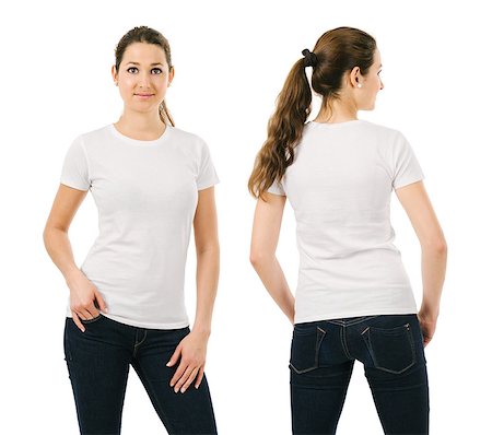 Young beautiful brunette female with blank white shirt, front and back. Ready for your design or artwork. Stock Photo - Budget Royalty-Free & Subscription, Code: 400-07578454