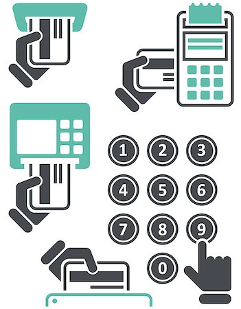 ATM keypad and POS-Terminal - simple icons of hand with credit card Foto de stock - Super Valor sin royalties y Suscripción, Código: 400-07578592