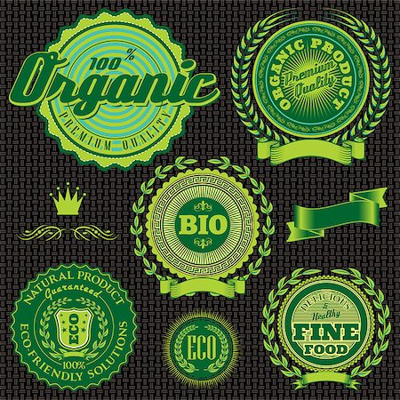 quality label - vector icons, emblems relating to environmentally pure nutrition Foto de stock - Super Valor sin royalties y Suscripción, Código: 400-07578615