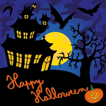 simsearch:400-04236779,k - Blue spooky house 01 - vector illustration. Stock Photo - Budget Royalty-Free & Subscription, Code: 400-07578645