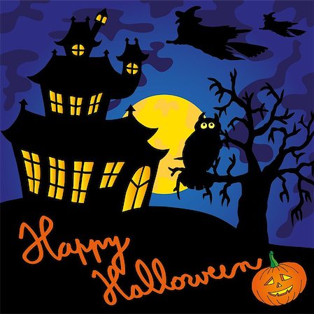 simsearch:400-04236779,k - Blue spooky house 02 - vector illustration. Stock Photo - Budget Royalty-Free & Subscription, Code: 400-07578646