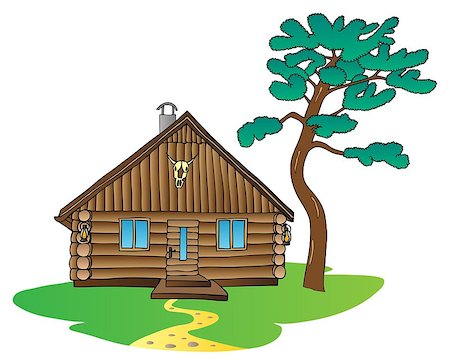Wooden cabin and pine tree - vector illustration. Stock Photo - Budget Royalty-Free & Subscription, Code: 400-07578682