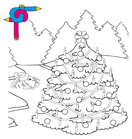 Coloring image Xmas tree - vector illustration. Foto de stock - Royalty-Free Super Valor e Assinatura, Número: 400-07578897