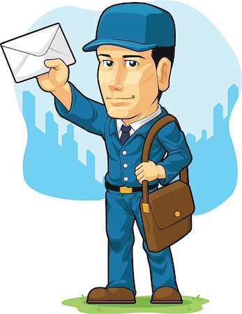 simsearch:400-04350456,k - A vector image of a postman/mailman standing confidently in blue uniform while holding a letter. Drawn in cartoon style, this vector is very good for design that need health care element or mascot in cute, funny, colorful and cheerful style. Stock Photo - Budget Royalty-Free & Subscription, Code: 400-07578942