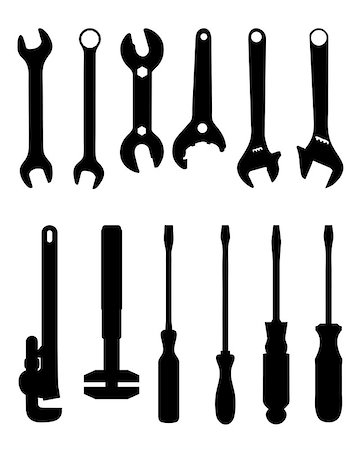 Black silhouettes of screwdriver and screw wrench, vector illustration Foto de stock - Super Valor sin royalties y Suscripción, Código: 400-07578979