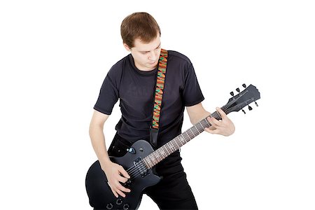 simsearch:400-04921650,k - Man with a guitar on a white background. Performer with an electric guitar Stock Photo - Budget Royalty-Free & Subscription, Code: 400-07579030