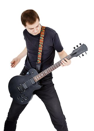 simsearch:400-04921650,k - Man with a guitar on a white background. Performer with an electric guitar Stock Photo - Budget Royalty-Free & Subscription, Code: 400-07579031