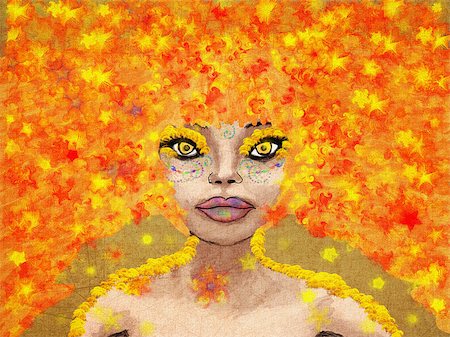 Fantasy illustration of abstract autumn red haired girl. Stock Photo - Budget Royalty-Free & Subscription, Code: 400-07579405