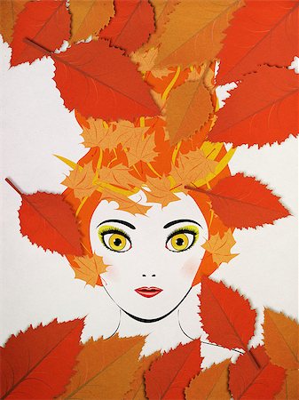 drawn images of maple leaves - Illustration of girl's portrait and autumn leaves background. Stock Photo - Budget Royalty-Free & Subscription, Code: 400-07579445