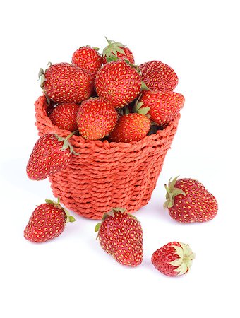 simsearch:400-08020671,k - Fresh Ripe Forest Strawberries in Red Wicker Basket isolated on White background Stock Photo - Budget Royalty-Free & Subscription, Code: 400-07579649