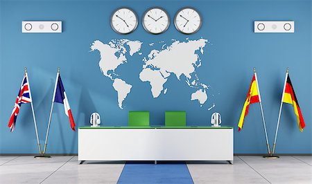 Modern classroom of a language school with teacher's desk and flags - rendering Stock Photo - Budget Royalty-Free & Subscription, Code: 400-07570843