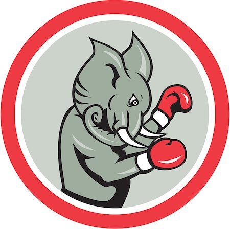 elephant illustration - Illustration of an elephant mascot boxer boxing with gloves viewed from side on isolated background set inside a circle done in cartoon style. Stock Photo - Budget Royalty-Free & Subscription, Code: 400-07571373