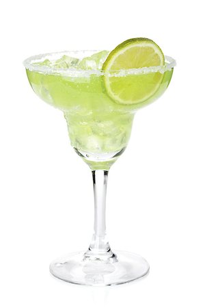 simsearch:400-05385152,k - Classic margarita cocktail with lime slice and salty rim. Isolated on white background Stock Photo - Budget Royalty-Free & Subscription, Code: 400-07571550