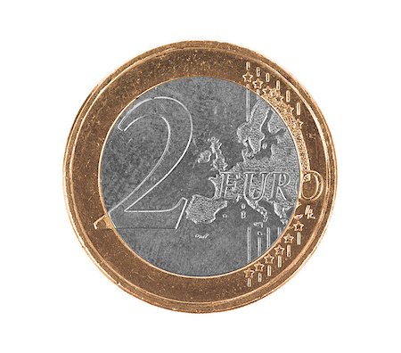 simsearch:400-06557209,k - Euro coin, 2 euro, isolated on white, silver and gold are switched Photographie de stock - Aubaine LD & Abonnement, Code: 400-07571631