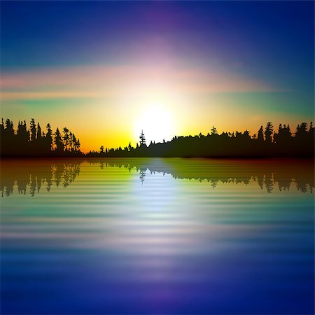 simsearch:400-07924233,k - abstract nature spring background with forest lake and sunset Fotografie stock - Microstock e Abbonamento, Codice: 400-07572031