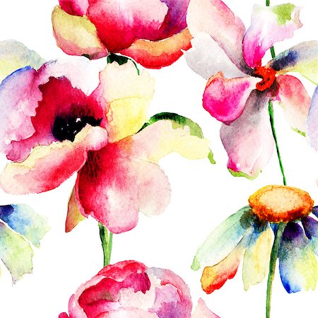 Floral seamless pattern, watercolor illustration Stock Photo - Budget Royalty-Free & Subscription, Code: 400-07573183