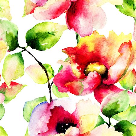 simsearch:400-07291175,k - Floral seamless pattern, watercolor illustration Foto de stock - Super Valor sin royalties y Suscripción, Código: 400-07573218