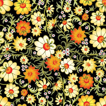 seamless summer backgrounds - abstract seamless yellow floral ornament with spring flowers isolated on black Stock Photo - Budget Royalty-Free & Subscription, Code: 400-07573914