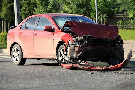 Car damaged in accident Frontal impact Stock Photo - Budget Royalty-Free & Subscription, Code: 400-07580059
