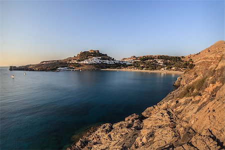Lindos with the castle above on the Greek Island of Rhodes Stock Photo - Budget Royalty-Free & Subscription, Code: 400-07580567