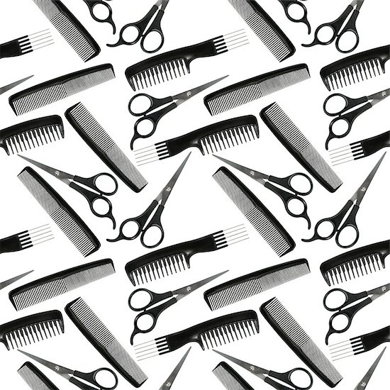 Abstract seamless pattern of black-and-white hair-dressing tools. Isolated on white background. Close-up. Studio photography. Stock Photo - Royalty-Free, Artist: boroda, Image code: 400-07580780