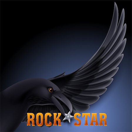 simsearch:400-05698463,k - Rock star concept with raven holding star in its beak over dark blue background Photographie de stock - Aubaine LD & Abonnement, Code: 400-07580832